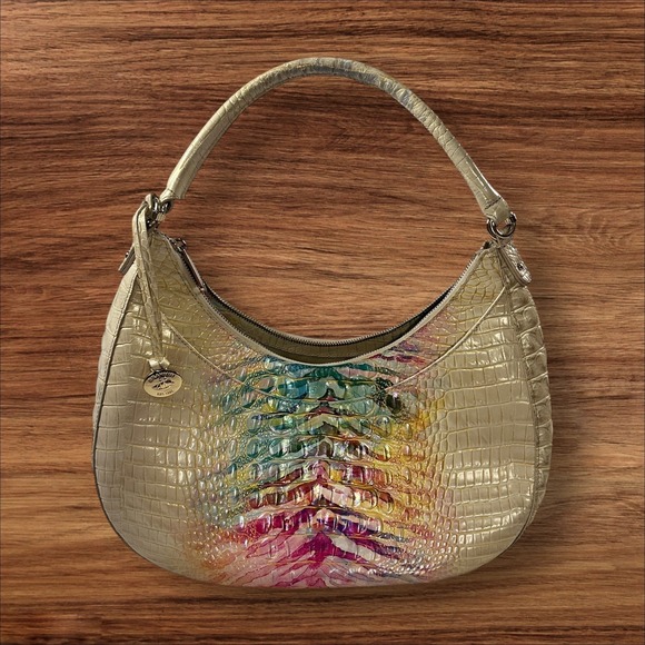 Brahmin Handbags - Brahmin Cream Crocodile Embossed Leather Rainbow Hobo Bag Satchel Purse
